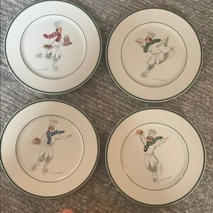 CHEF SERIES Salad Plate 8.25" Williams Sonoma Guy Buffet  Skating Chefs Set of 4